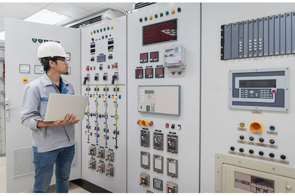 Electrician working on panel